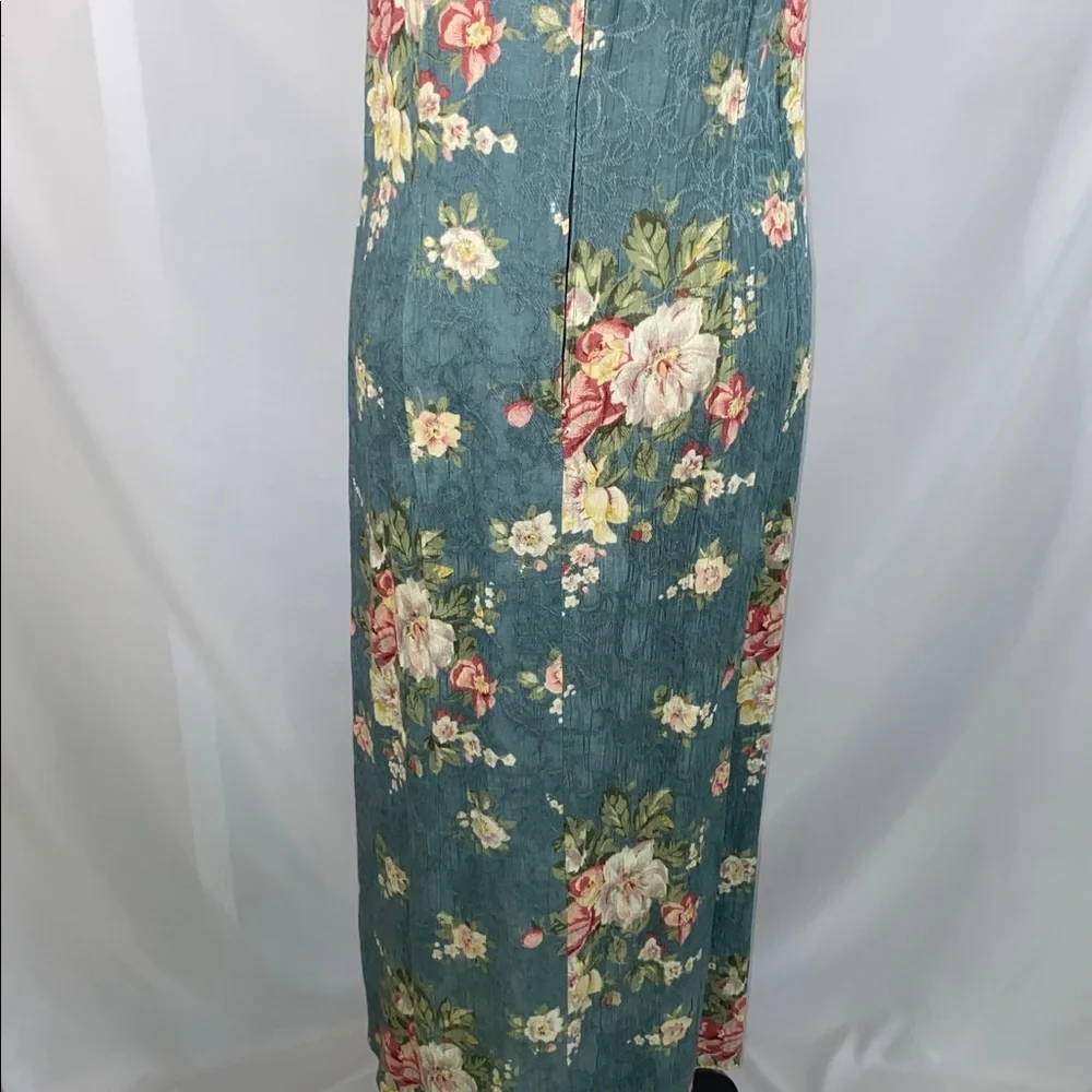 Vintage K Studio Blue Floral Maxi Dress Rayon 90s Cottagecore 10 - Picture 8 of 12